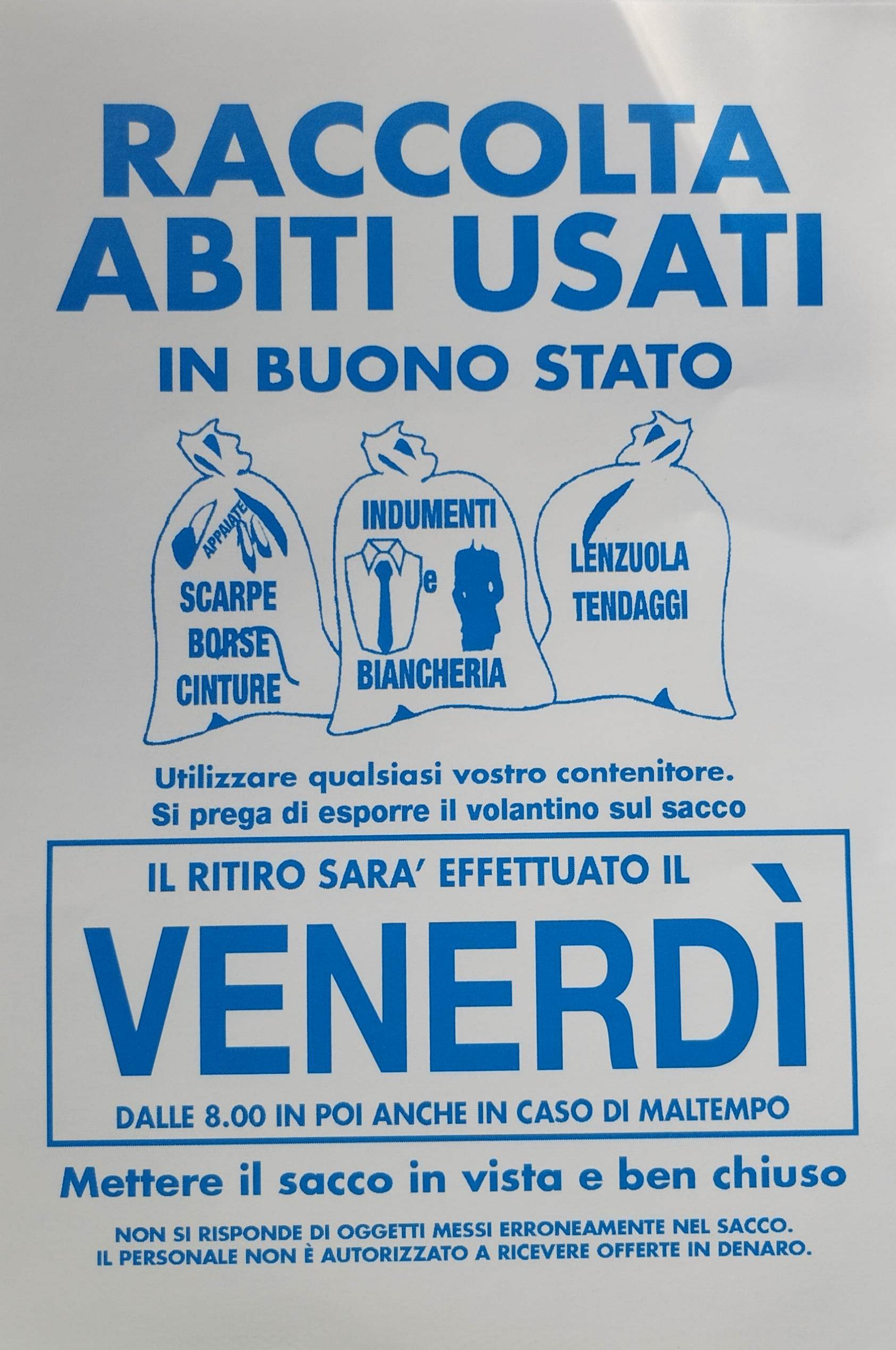 Attenzione! Servizio domiciliare di raccolta abiti usati non autorizzato